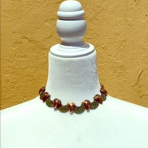 Green Enamel and Brass Necklace